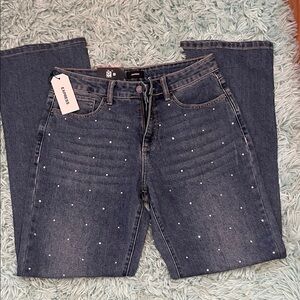 Express Women's Dark Blue Straight Leg Jeans